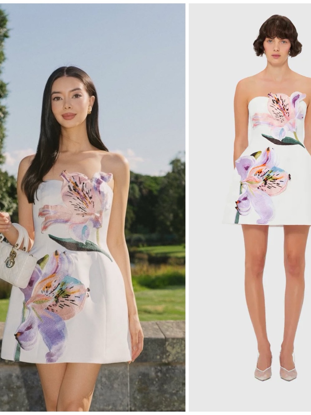 NWT Leo Lin Rosario Floral Mini Dress Lily Print in Snow White Women’s Size 8